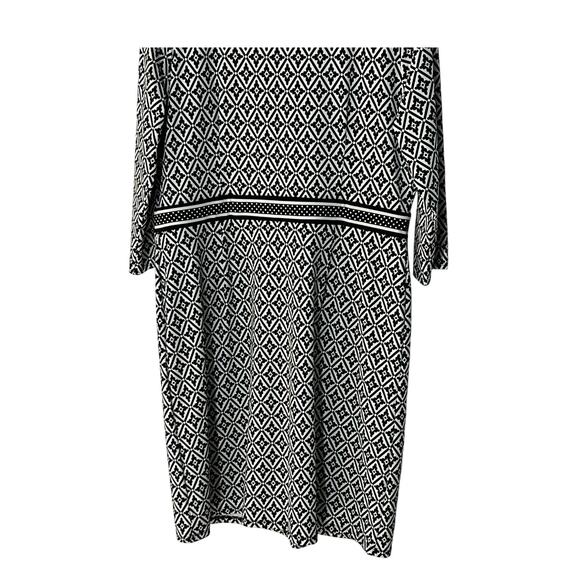 Talbots Womens Petite XLarge Stretch Black White Geo Print Sheath Dress NEW - Picture 7 of 11